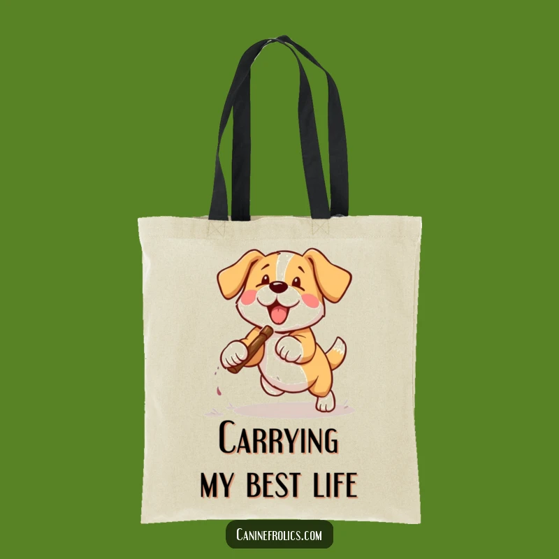 Funny Dog Fetching Stick Tote Bag: Carry Your Essentials with This Hilarious Doggy Style!