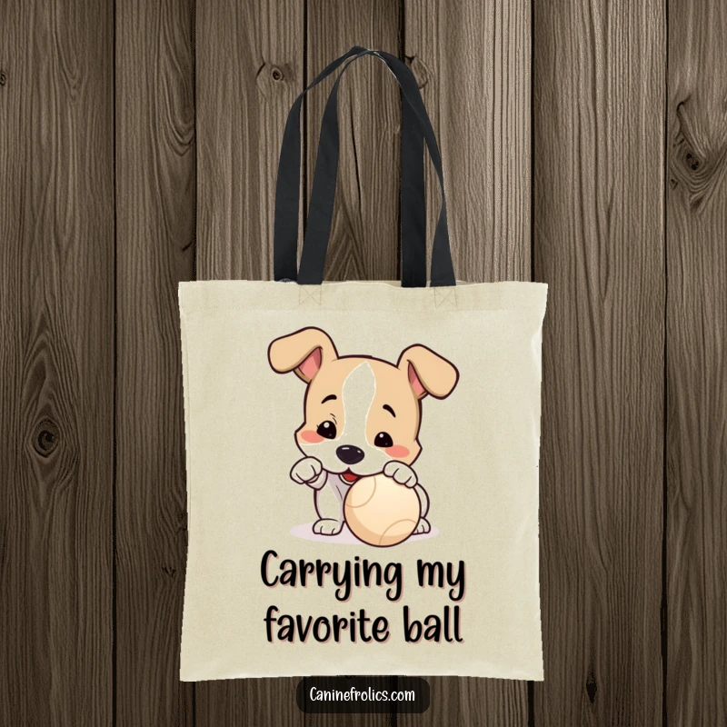 Funny Tote Bag: An eager dog playfully nudges a ball with its nose, symbolizing readiness for fun and games.