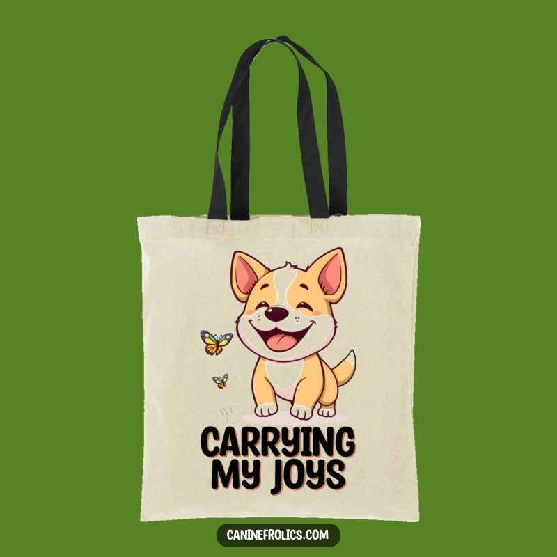 Funny Dog Grin Tote Bag: Durable Butterfly Chase Art, Practical & Funny Gift for Pet Parents