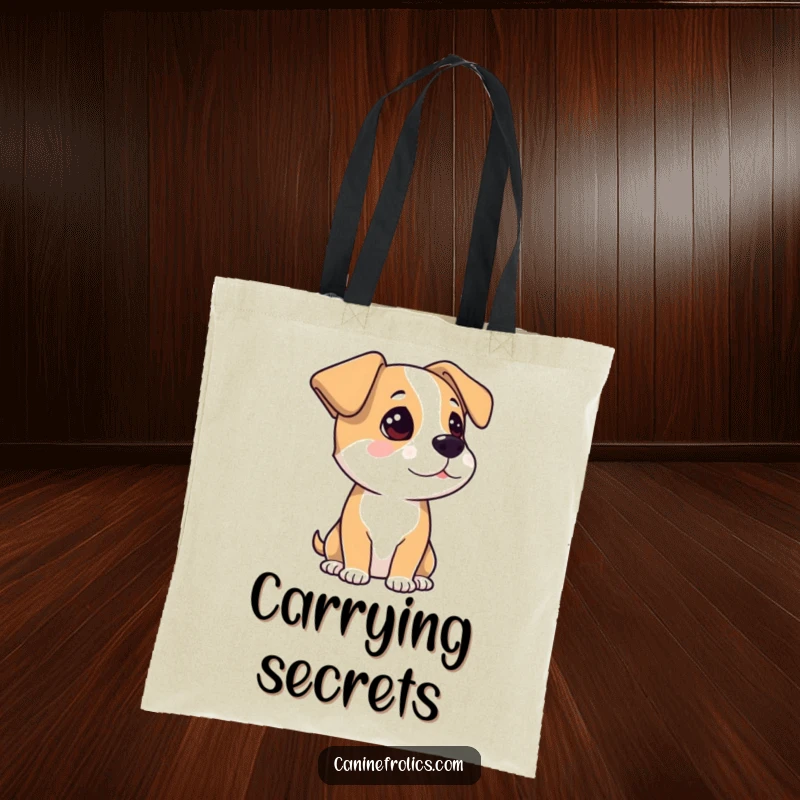 Funny Tote Bag: A dog with its ears attentively perked, suggesting it's listening to secrets. A humorous and functional accessory.
