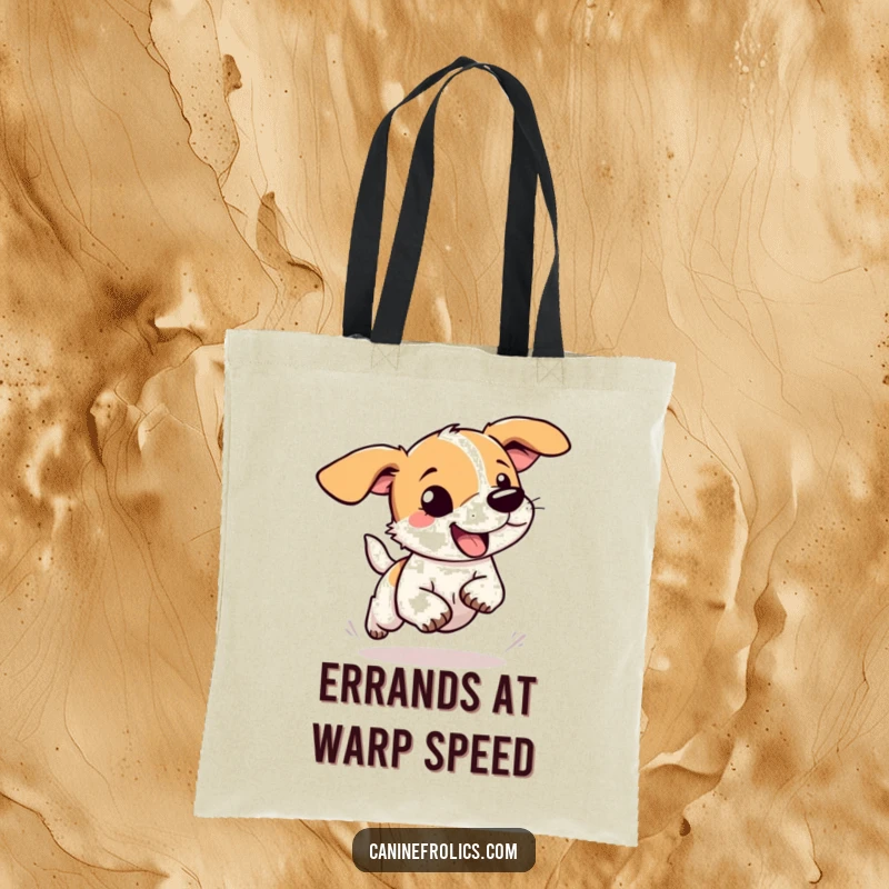 Funny dog tote bag illustrated with a dog's floppy ears flying as it runs with abandon, capturing a moment of pure, humorous freedom.