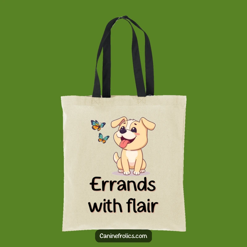Funny Dog Tote Bag: Tongue Out Pup Butterfly Chase, Stylish Humorous Gift