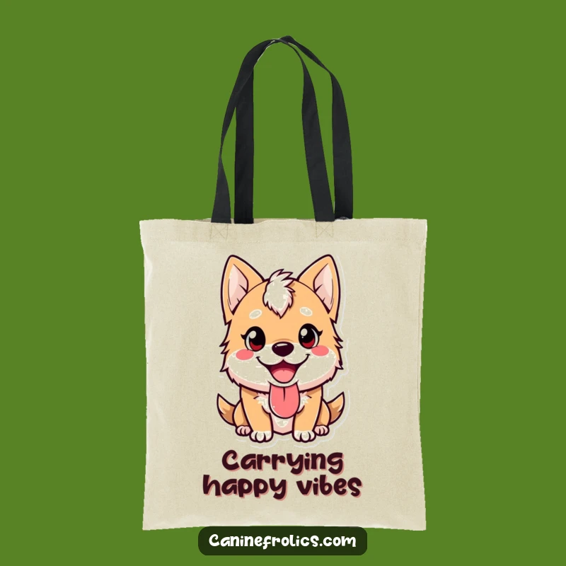 Funny Tote Bag - Cute Happy Dog Tongue Lolling Out Grocery Carrier