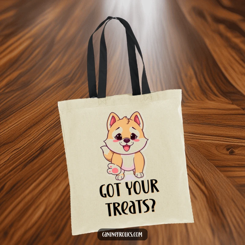 Funny tote bag depicting a dog with its paws stretched out, hilariously poised to pounce on anything.