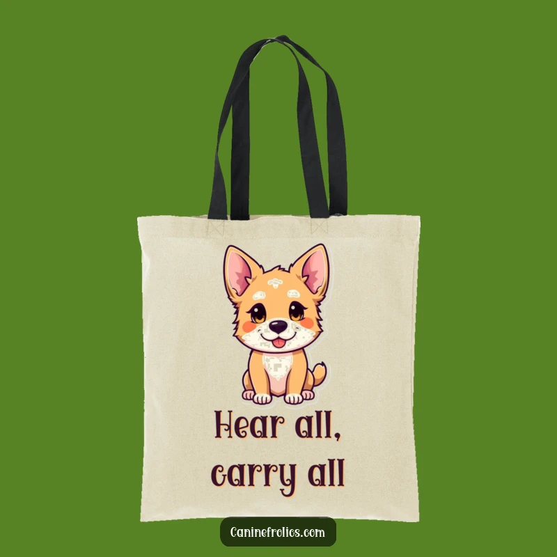 Funny Tote Bag - Curious Dog Ears Perked for Everyday Exploration